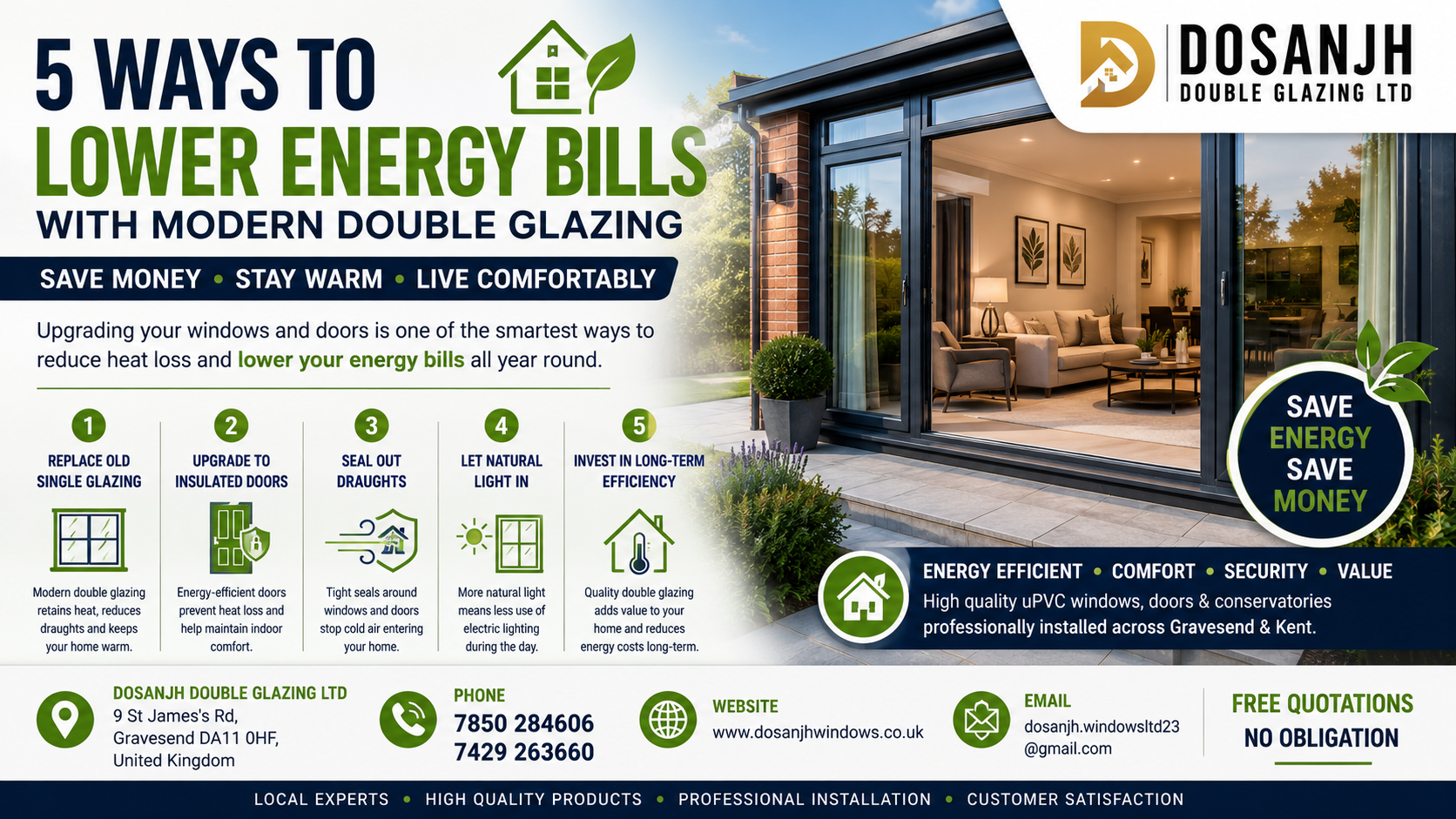 5 Ways to Lower Energy Bills with Modern Double Glazing in Gravesend by Dosanjh Double Glazing Ltd