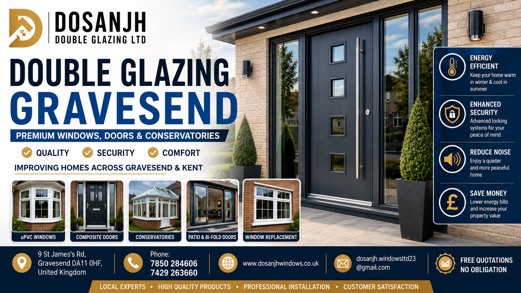 Double Glazing Gravesend – Premium uPVC Windows, Doors and Conservatories by Dosanjh Double Glazing Ltd